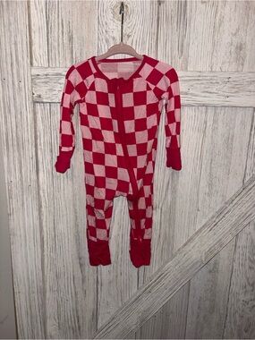 Pink Checkered Baby Footed One-Piece Bodysuit